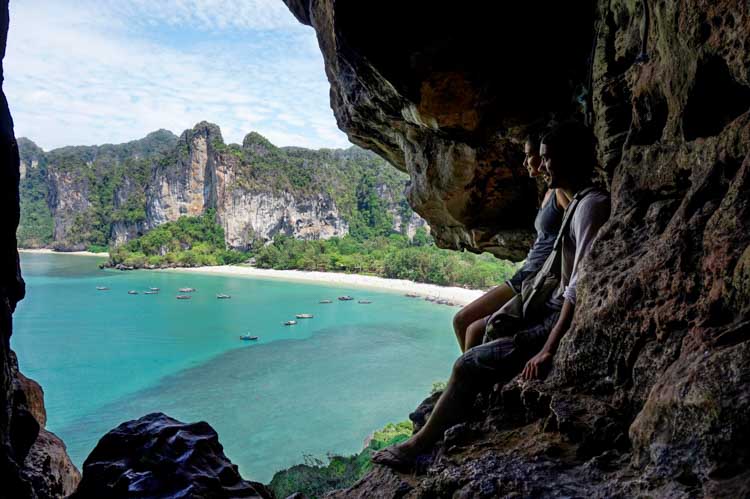 Picture of Sadia and Robin looking out over Tonsai beach in Thailand.
